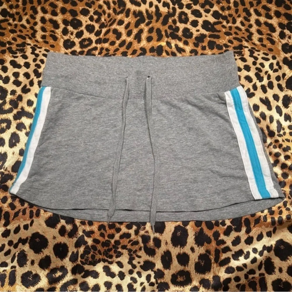 Y2K Steve & Barry Grey Sweat Micro Mini Skirt with Blue and White Side Stripes